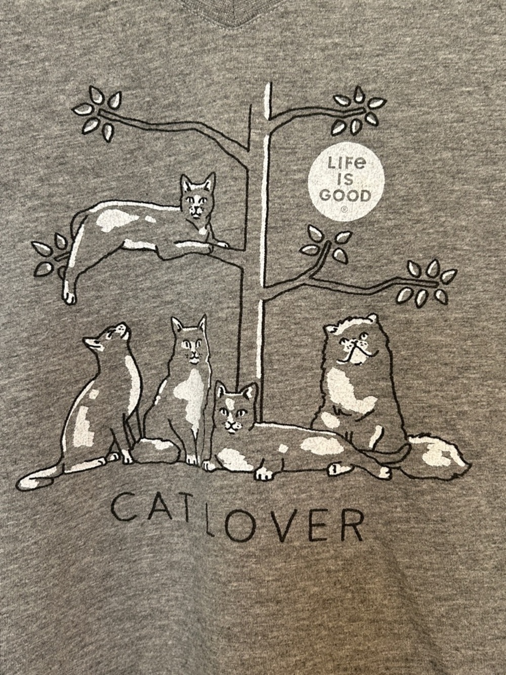 Life Is Good Gray Cat Lover Graphic V-Neck Tee - Picture 2 of 8